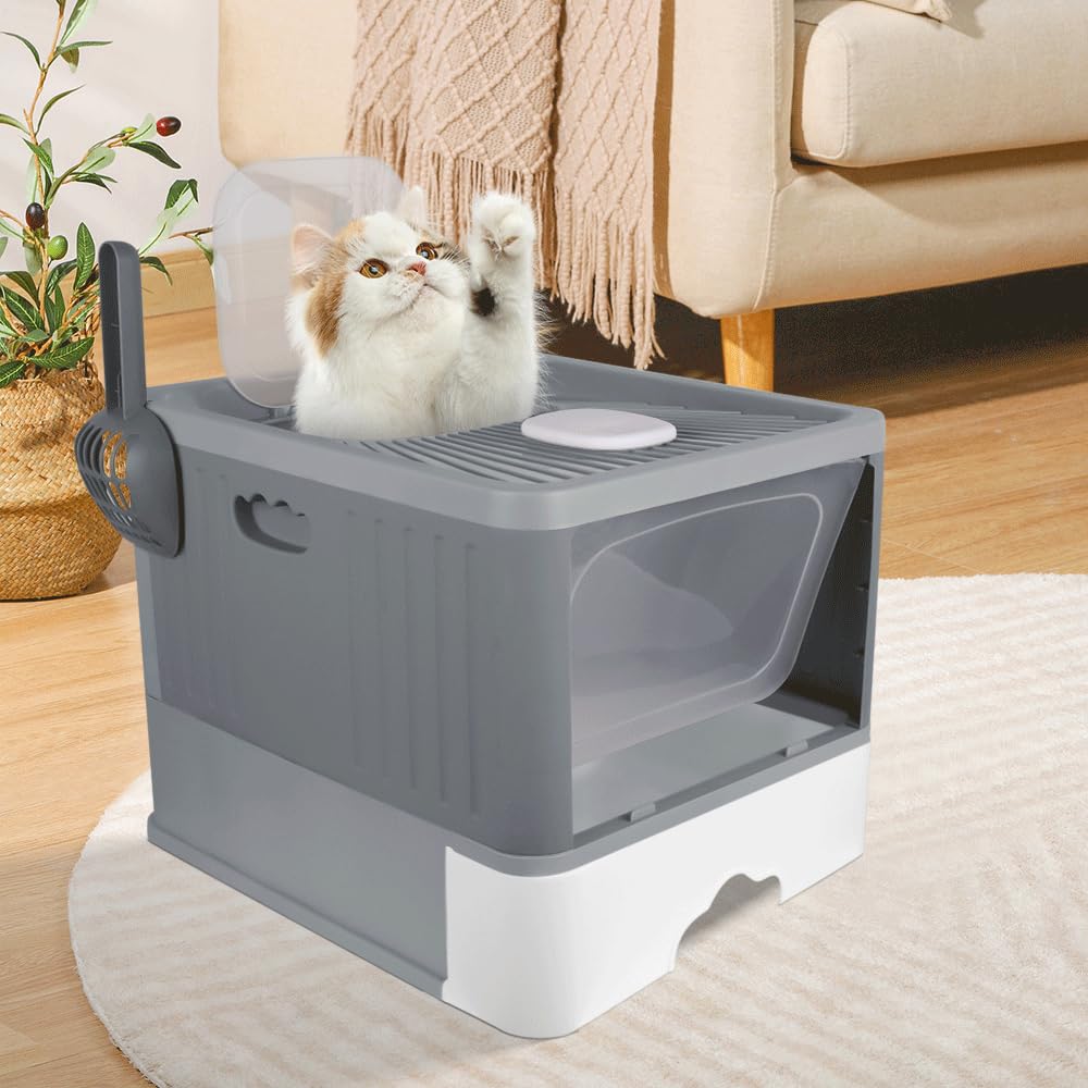 Katzentoilette für Katzen, UV-sterilisiert, groß für Katzen und Kaninchen (c,48 x 37 x 38 cm, grau)