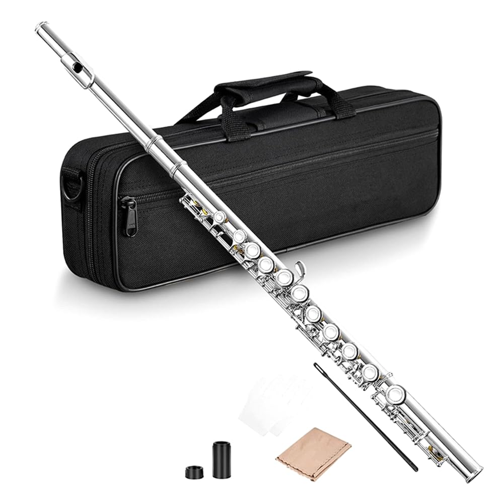 16 Geschlossene Offene Löcher C-Tonart Professionelles Querflöte Konzertmusikinstrument mit Box Reinigungstuch Stockhandschuhe