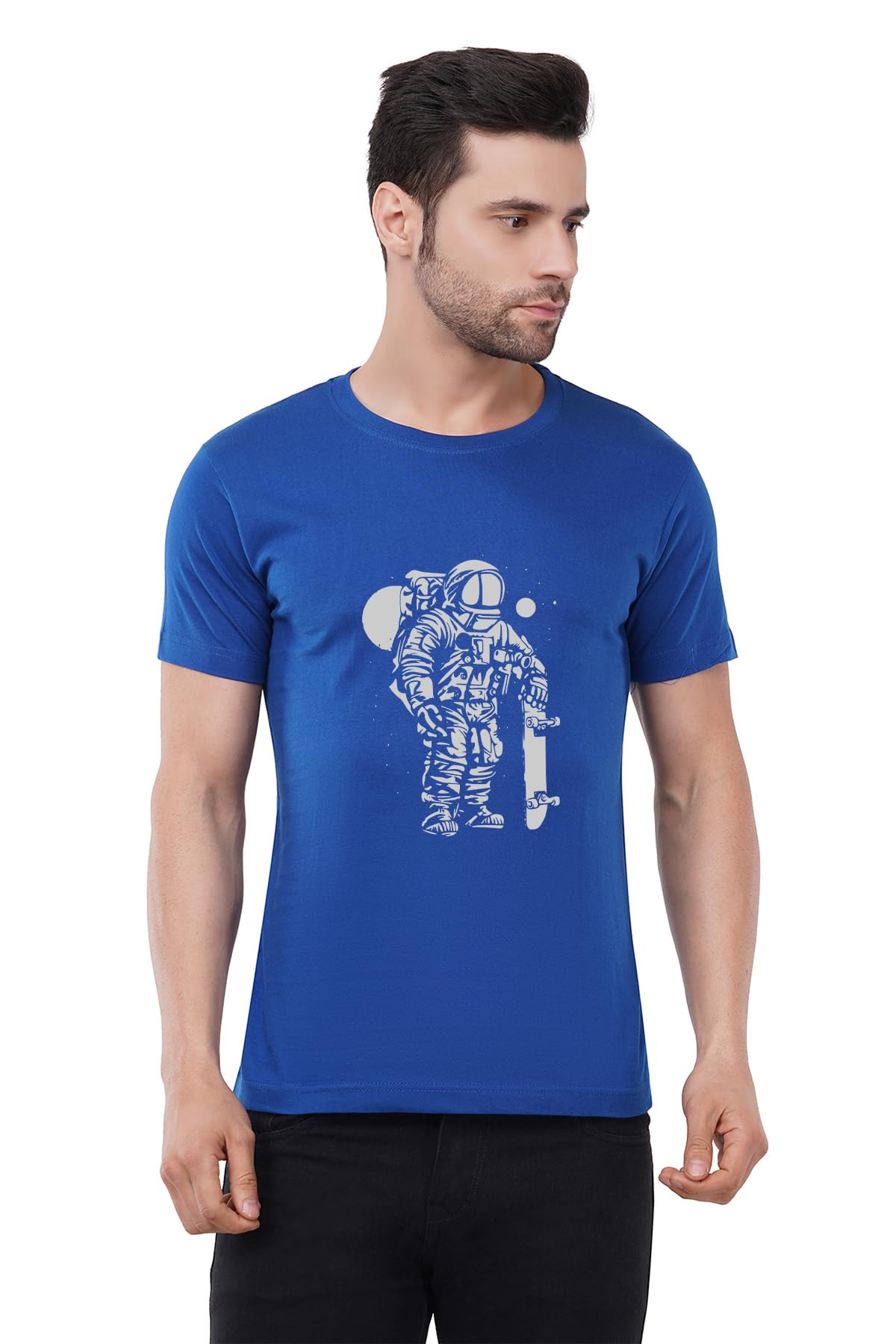 Men's Cotton Printed T-Shirt -Astronaut Skateboard | 100% Cotton | Half Sleeves | Regular Fit | Printed | Round Neck | Graphic T Shirt