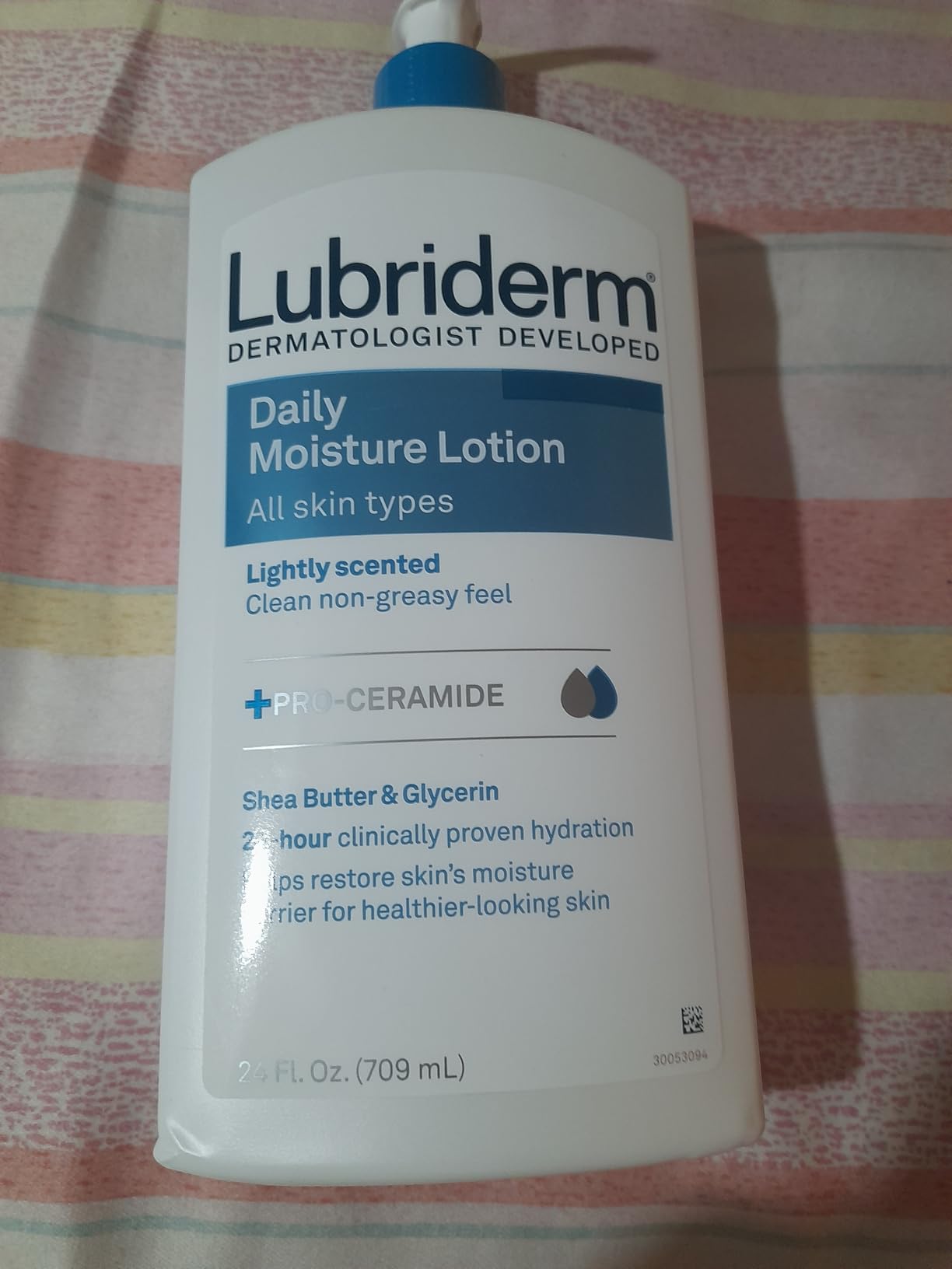 Kenvue Lubriderm Daily Moisture Lotion + Pro-Ceramide, Shea Butter & Glycerin, Hydrating Face, Hand & Body Lotion, 24-hour Moisturizer for Dry Skin, Paraben & Dye Free, Scented, Non-Greasy, 24 FL OZ