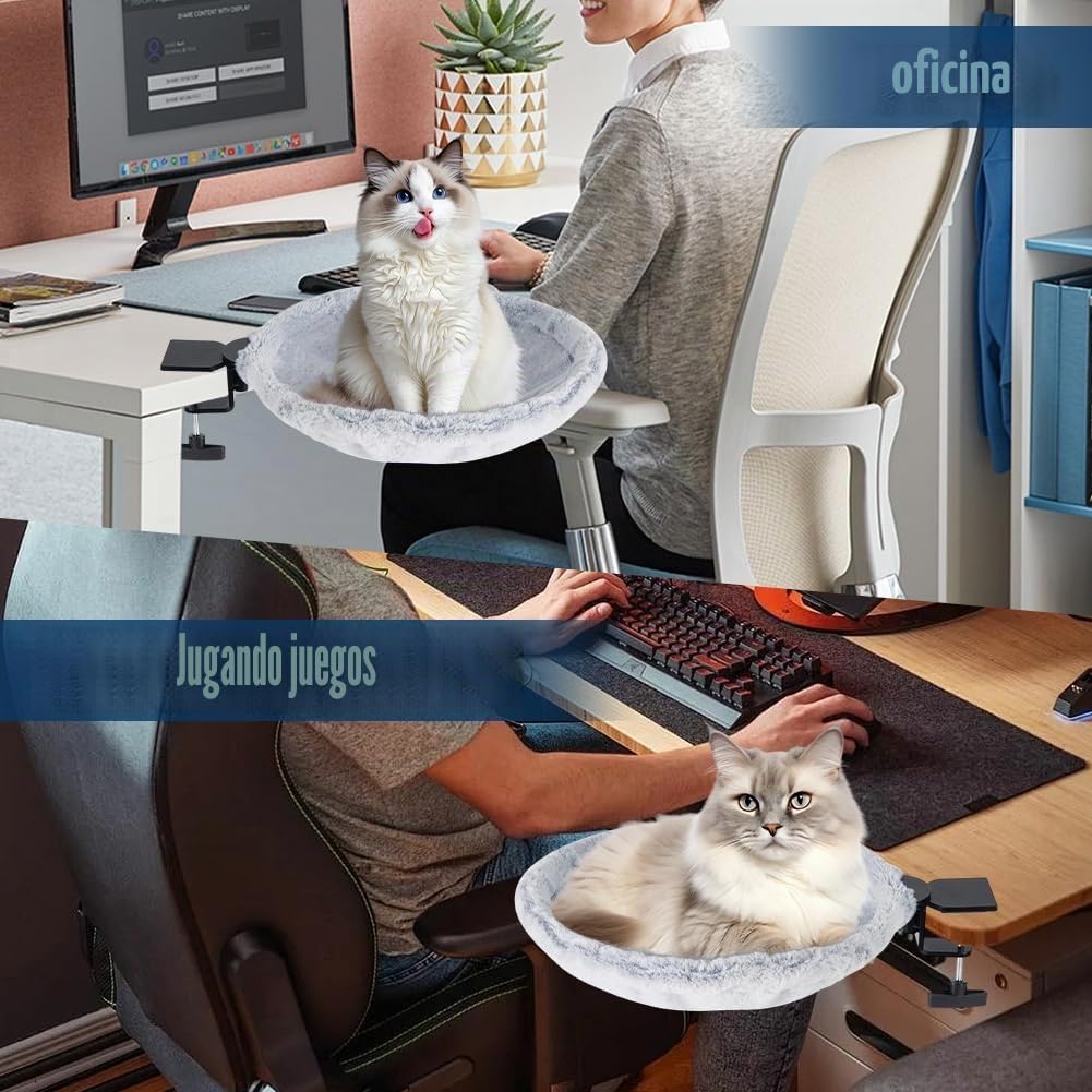 Cama para Gatos para Escritorio, Hamaca giratoria de 360° y Altura Ajustable con Marco de Metal Resistente, Espacio para Dormir para Gatos para Oficina y Oficina en casa