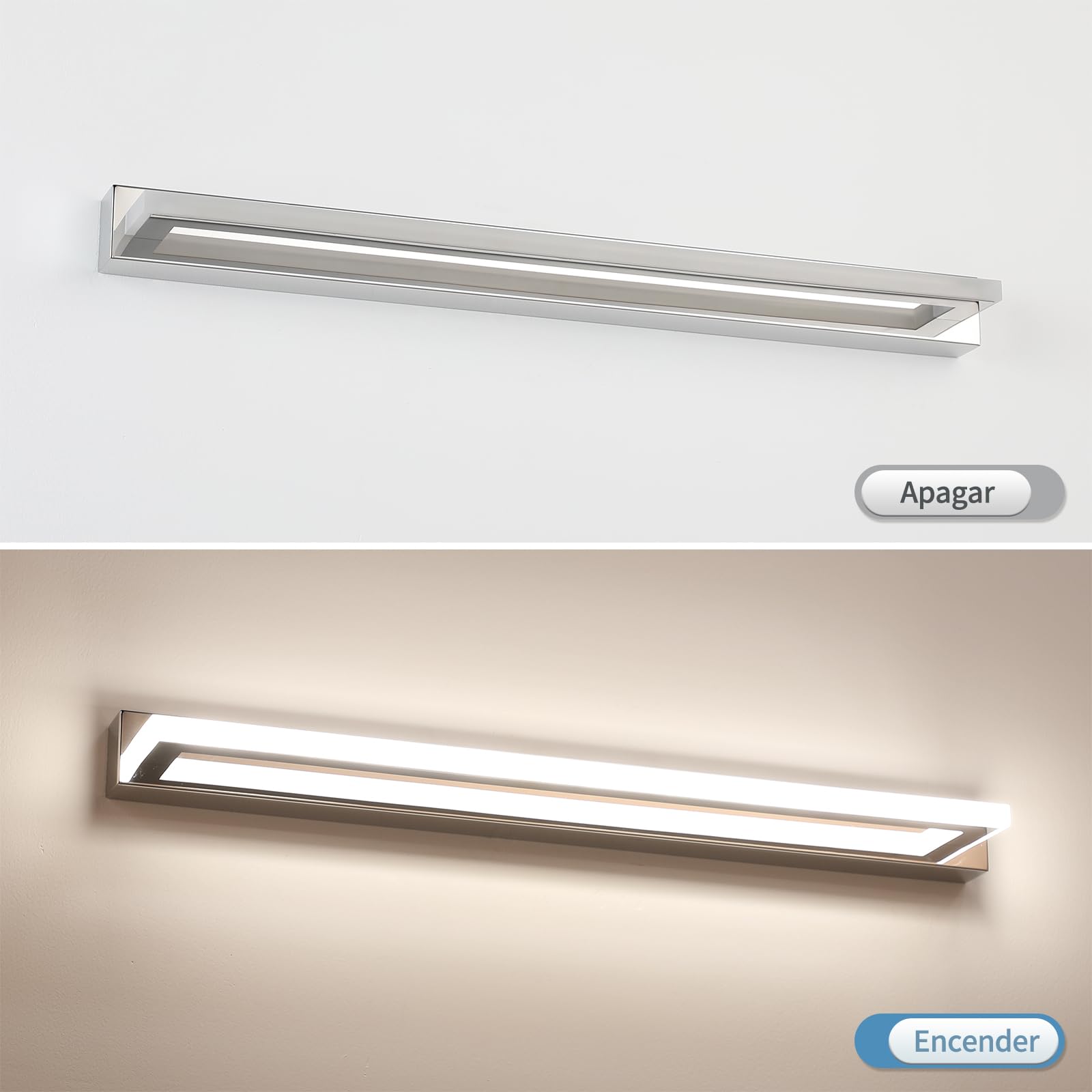 Aplique Espejo Baño 62CM, Lámpara de Baño Blanco Natural 4000K, Luz de Espejo LED 13W, Lámpara LED de Pared Moderno IP44