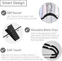 Vista 2 de MIZGI - Perchas premium de terciopelo negro para pantalones con clips ajustables (paquete de 20) Perchas delgadas para faldas - Perchas
