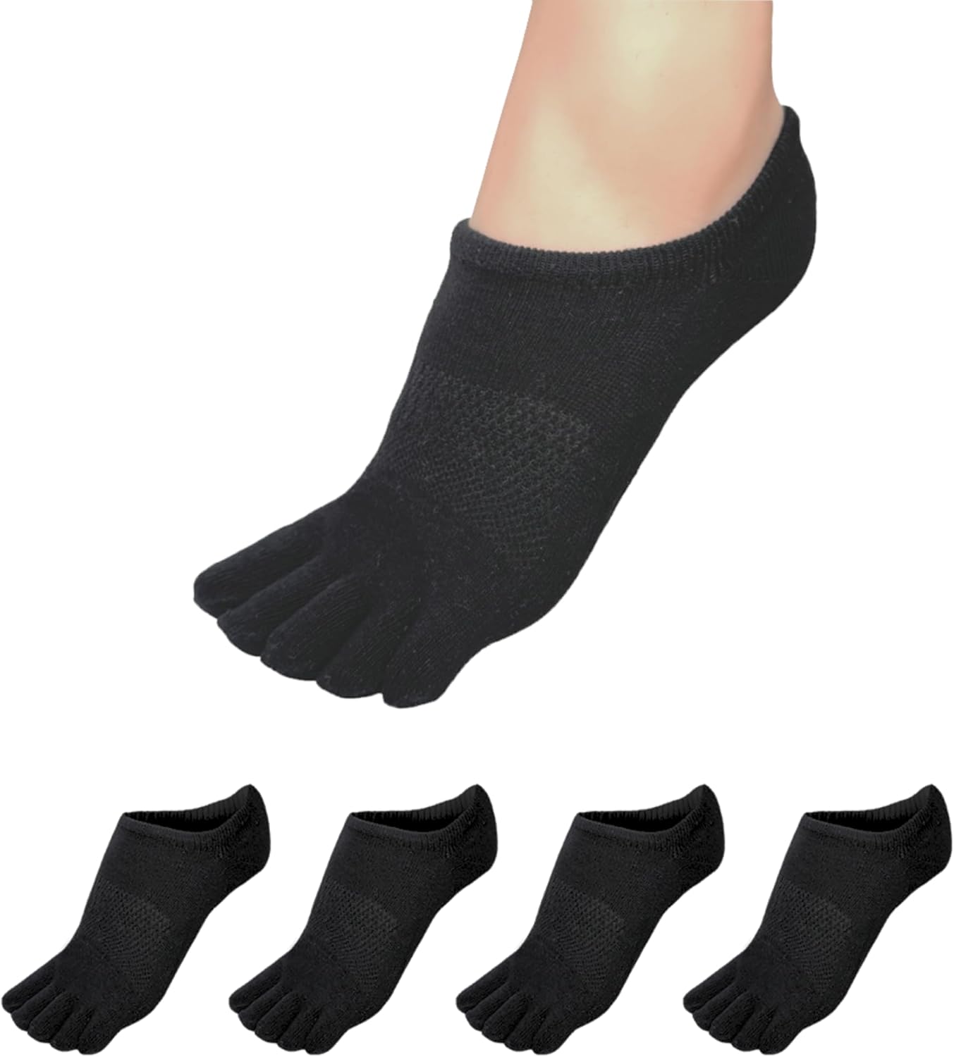 Soxsense No Show Toe Socks Premium Cotton for Women, Align Toes Five Finger Liner Low Cut Thin Socks for Bunion, (4 Pairs)