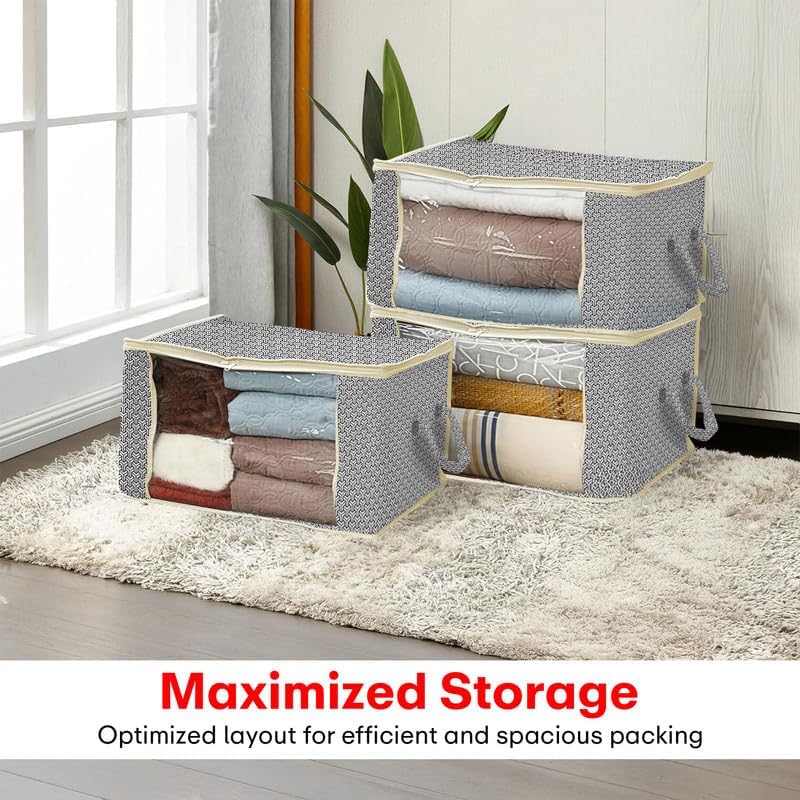 Image of PRIME PICK Lock Pattern Cloth Organizer Large Capacity Foldable Storage Box Multipurpose Clothes, Blankets, Sarees Organizer, Pack of 6 Storage Bins for Wardrobe & Home
