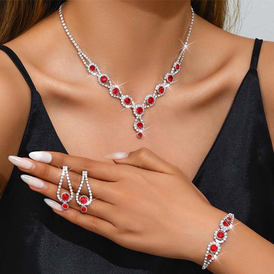 Unicra Silver Bridal Wedding Jewelry Set Rhinestone Necklace Earrings Bracelet Sets Formal Prom Costume Jewelry Sets for Women and Brides - Image 3