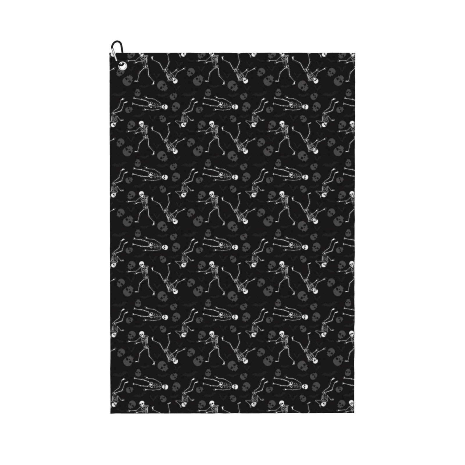 AOOEDM Cute Skull Print Golf Towel with Carabiner Clip Absorbent Microfiber Golf Towel for Cleaning Golf Ball Club Putter Iron for Golf Bag Trolly Belt Loop 16" X 24"