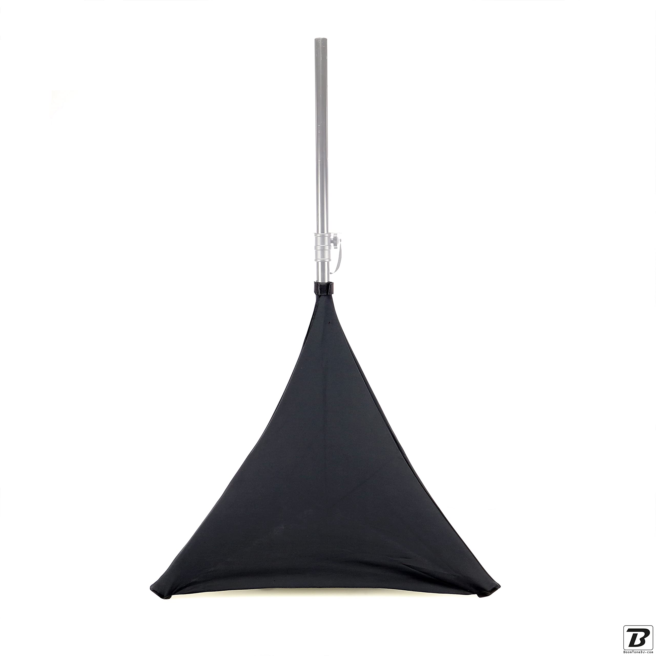 BoomToneDJ LYC-ST70-BK Housse en Lycra Noir Extensible pour Base Pieds d'Enceinte. Housse Triangulaire pour Pieds de Haut-Parleurs. Double Face 70cm de Haut. Ignifugé 190 gr/m². DJ Mobile.