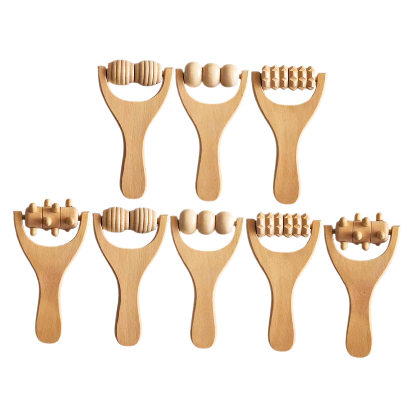 POPETPOP 8 piezas Rodillo de Masaje de Madera Ergonómico para Cuerpo Cuello Espalda Pies y Brazos Herramienta Manual Portátil para Relajación y Alivio Muscular
