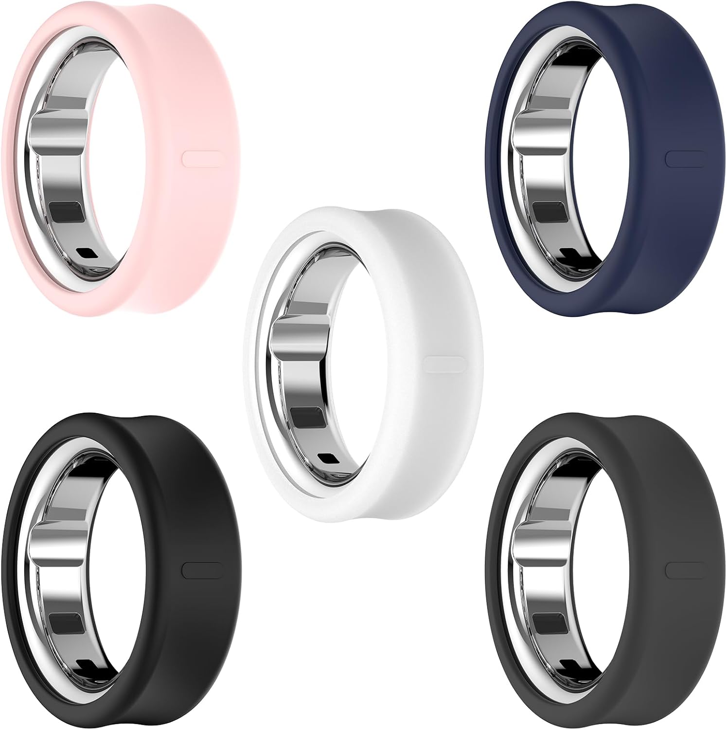 Simpeak Ring Cover Compatible with Oura Ring Gen 4/Gen 3, 5-Pack Soft Silicone Anti-Scratch Protector Case for Women Men, Clear/Black/Pink/Gray/Navy