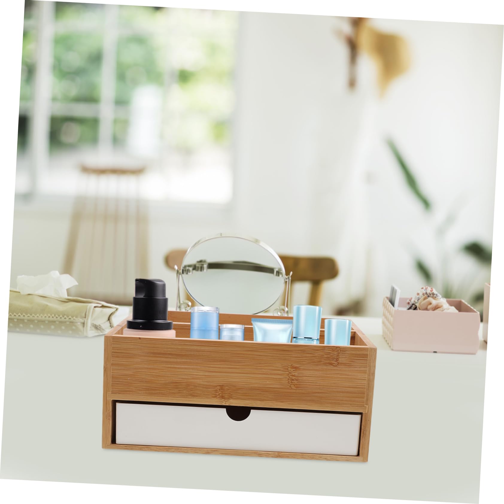 Schreibtisch-organizer Bambus Mit Aufbewahrungsbox Für Kleinigkeiten Kosmetik Und Bastelbedarf Vielseitig Für Home-office Und Schlafzimmer