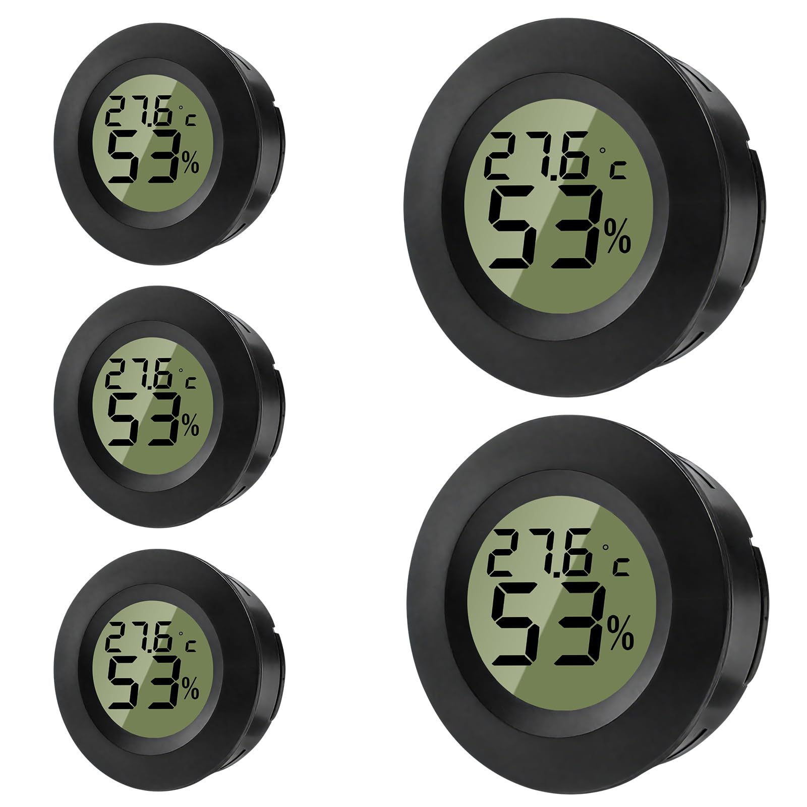 Lot de 5 thermomètres hygromètres numériques ronds, capteurs humidité et température, pour intérieur, serres, terrariums, valises de guitare, caves à cigares, incubateurs et verre