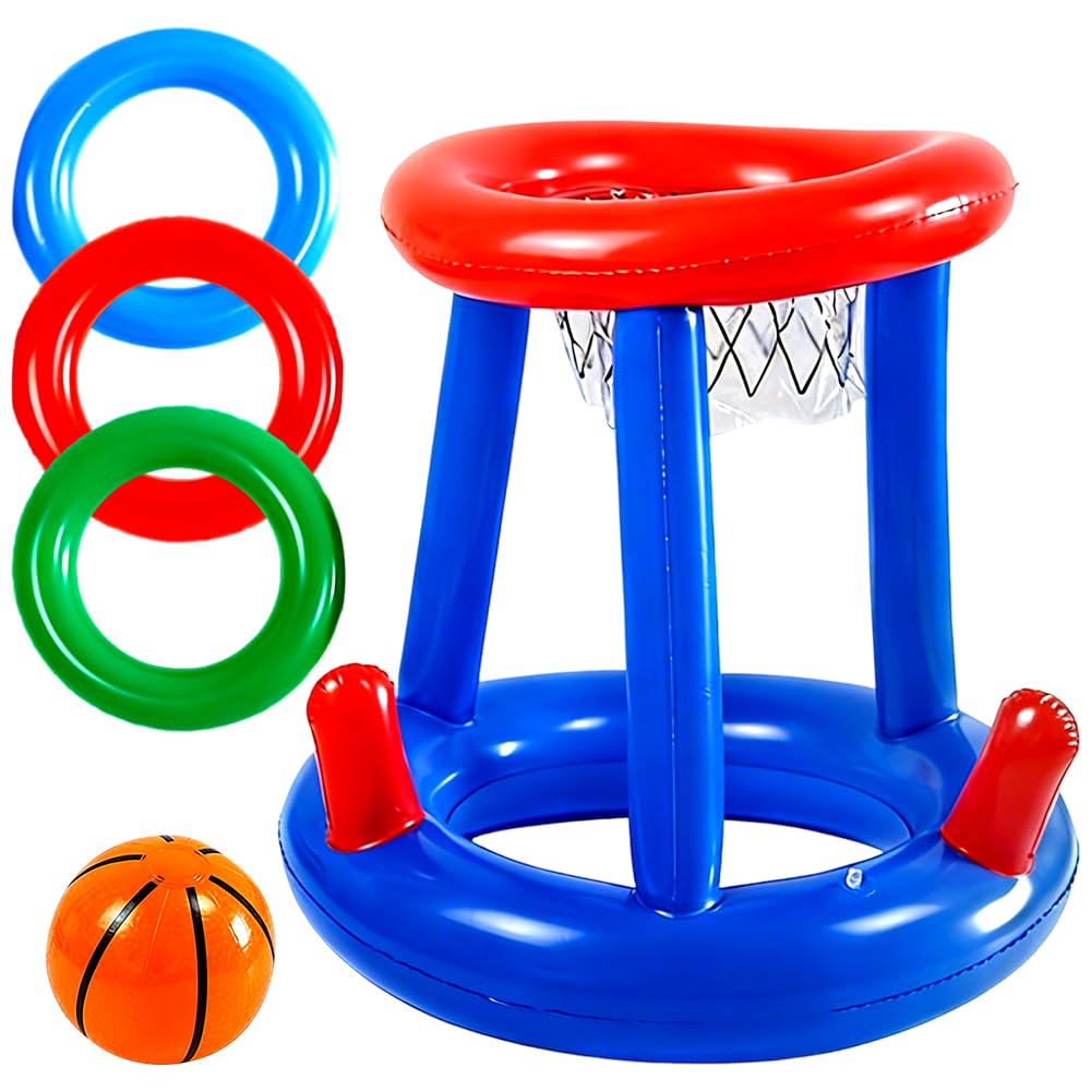 NimblusToy Inflatable Pool Basketball Hoop,Inflatable Floating Hoop,Water Basketball Cross Toss Game,Swimming Pool Float with 3 Balls Rings for Kids Outdoor Party Blue