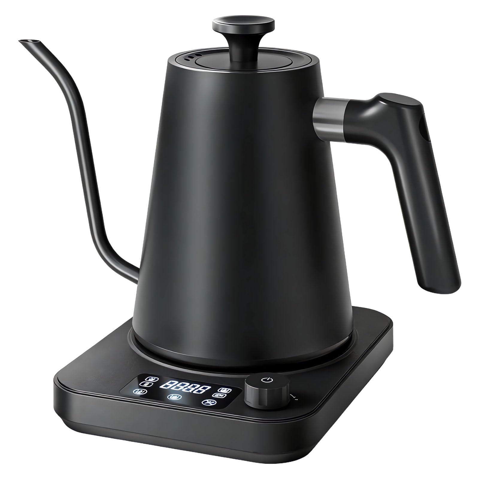 Electric Gooseneck Kettle with LCD Display, 1L Stainless Steel Electric Tea Kettle Temperature Control Pour-Over Coffee and Tea Pot 1200W Quick Heating Hot Water Boiler (Black-A)