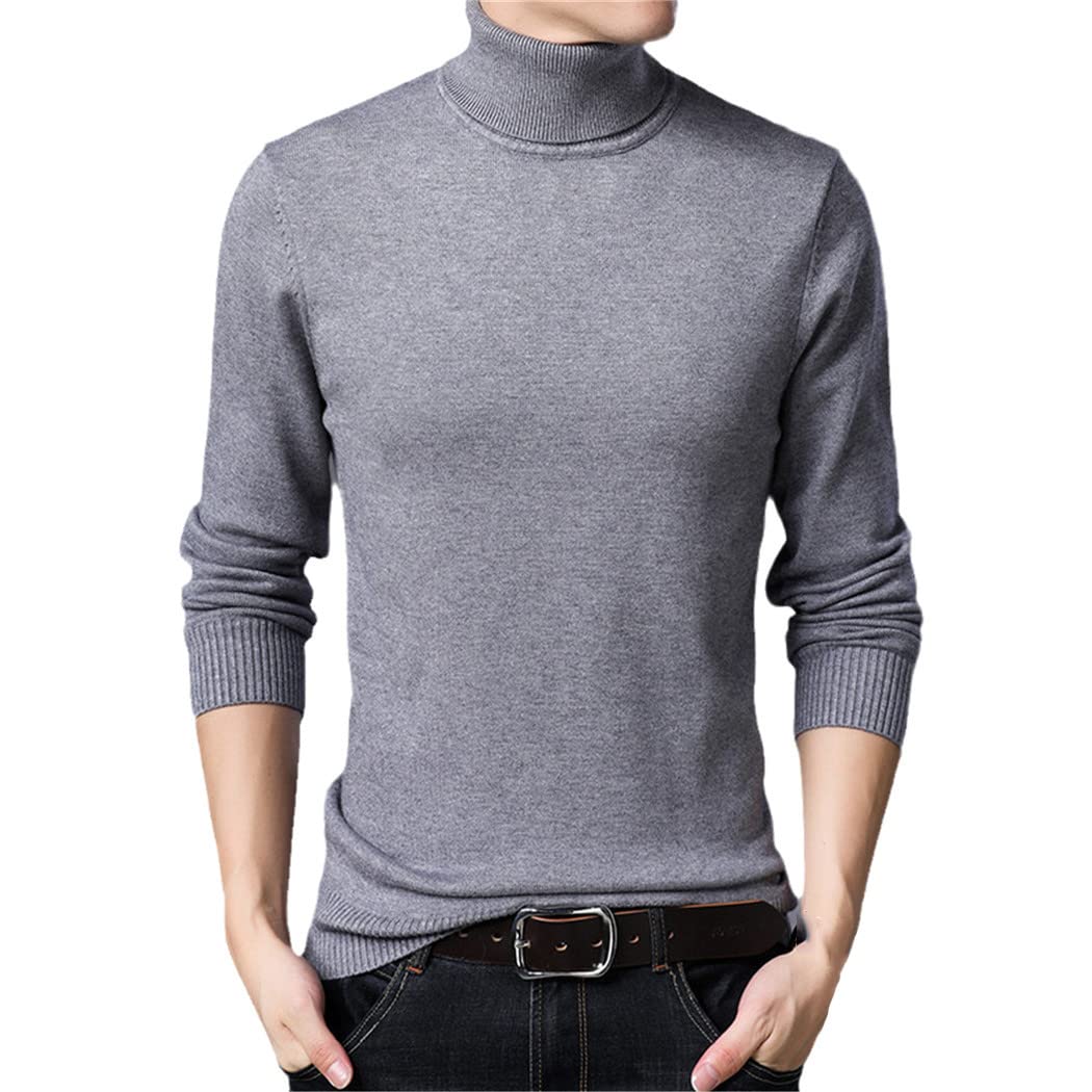 Pull d'hiver classique col roulé épais en maille noble gris clair - 7