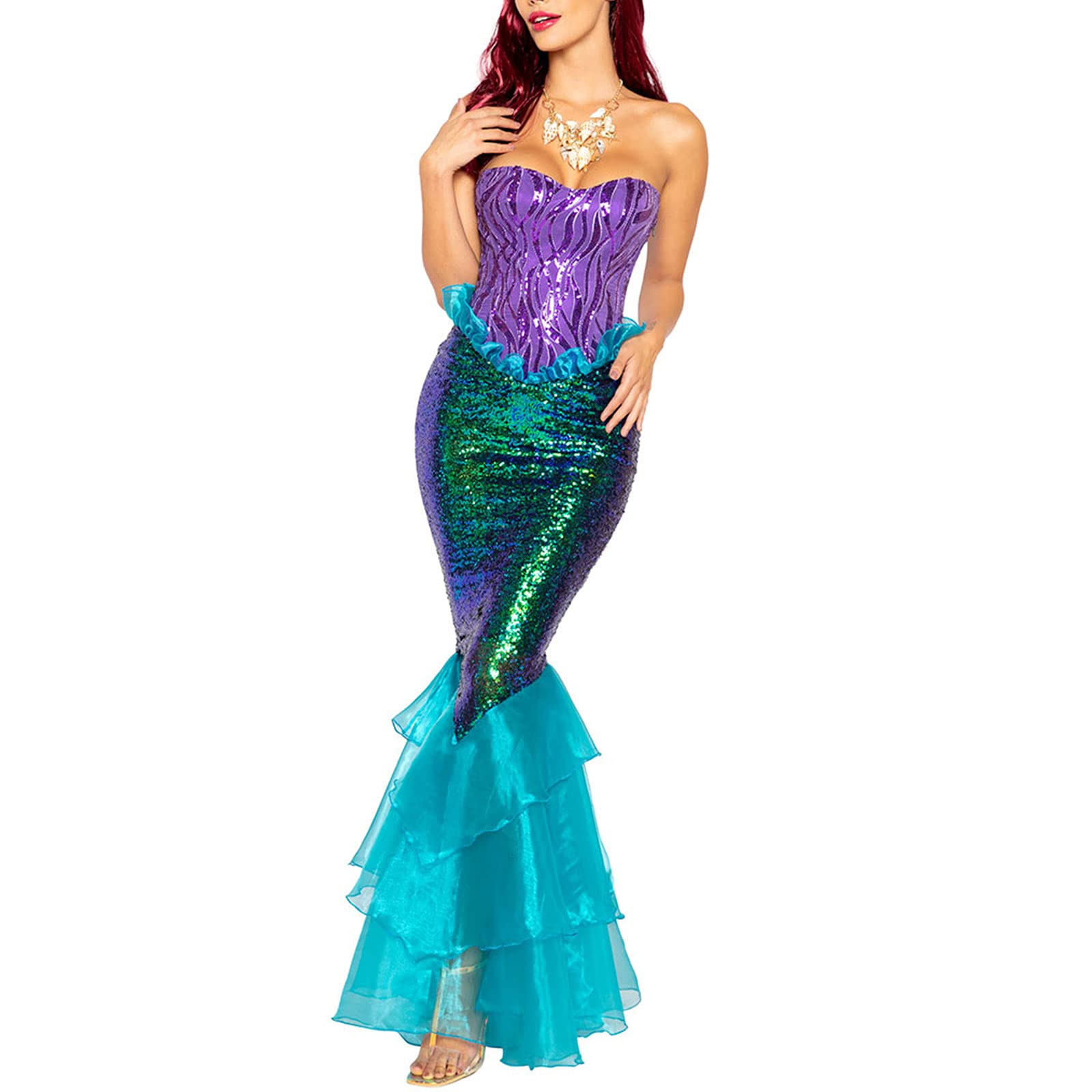 DELIMALI Women's Mermaid Ladies Ruffle Sequin Fairytale Book