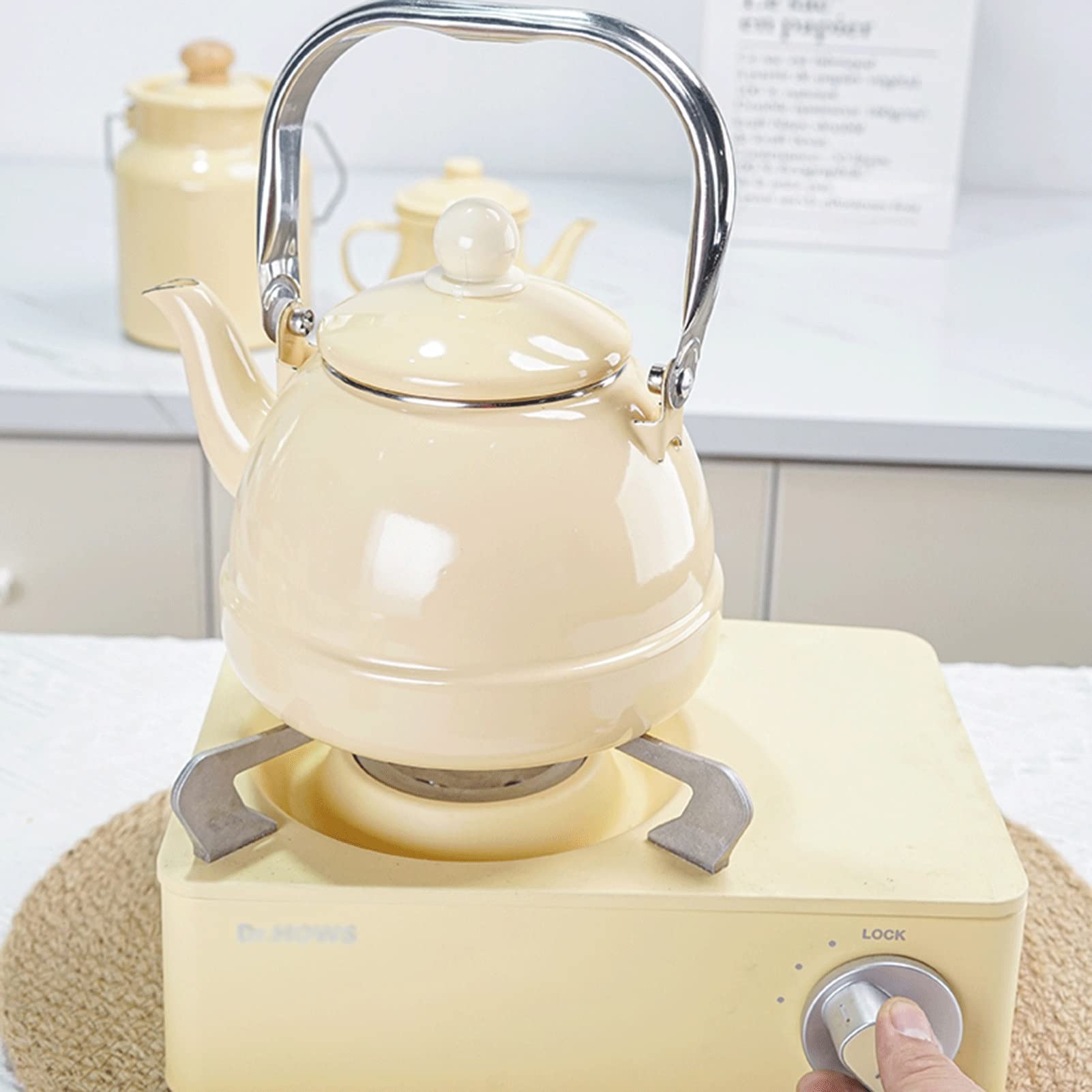 Hervidor de té, esmalte hervidor amarillo