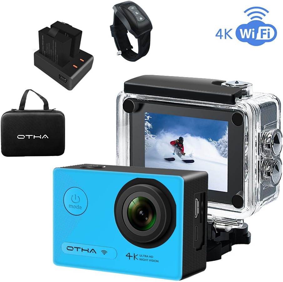 4K Action Camera ,OTHA Underwater Camera ,Wifi 16MP 170 Degree Android HD 1080p Sports Cam for Diving Skiing Snowboarding, Night Vision, Wireless Remote Control, 2 Rechargeable Batteries Included(Blue)