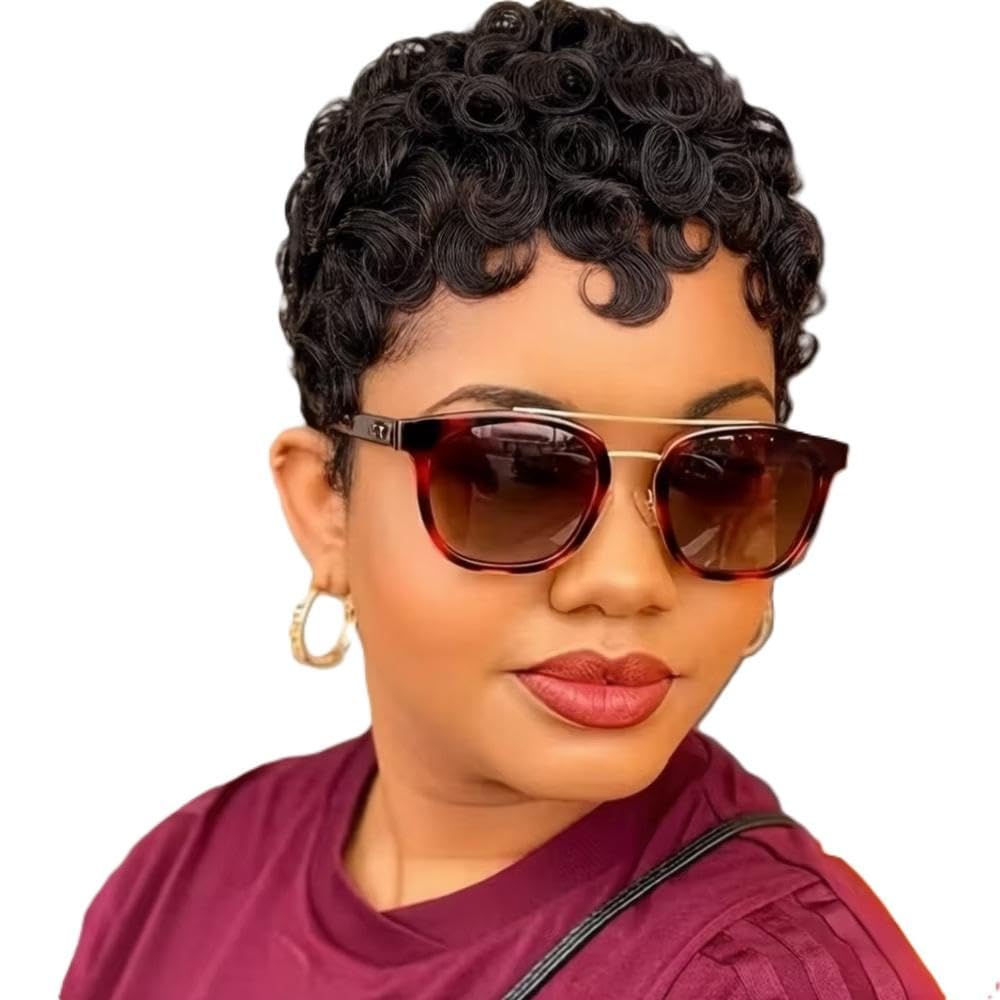 Haarpflege 6-Zoll-Kurzwellen-Echthaarperücke Vollständig Maschinell Hergestellt Für Frauen(Black)
