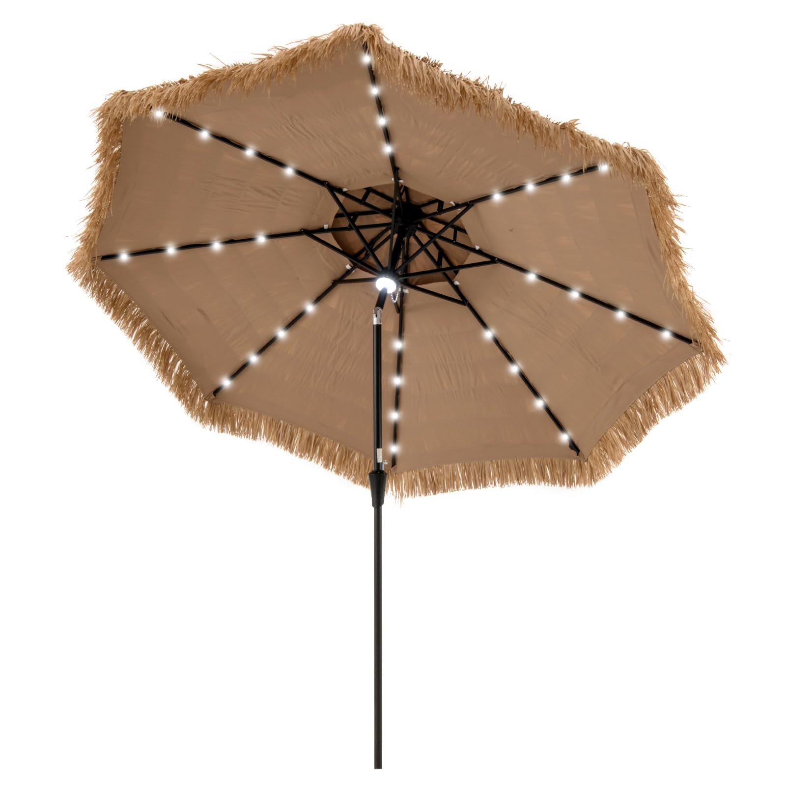 COSTWAY Sombrilla Terraza Exterior con Techo de Paja, Sombrilla Hawaiana con 8 Varillas, Botón para Inclinación, Parasol Exterior con Doble Respiradero para Playa Patio Piscina