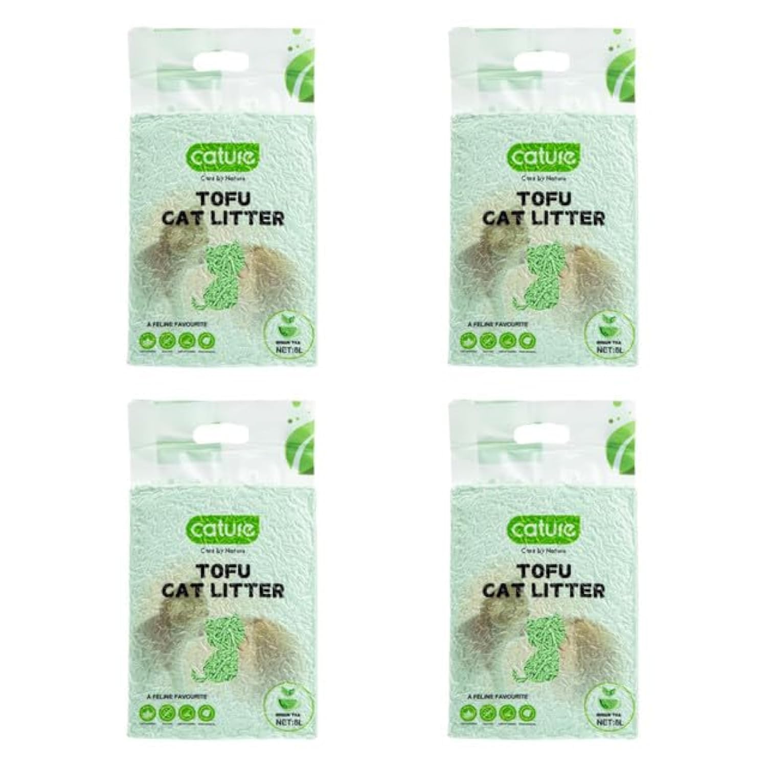 Cature Care by Nature Tofu Cat Litter Natural Flushable Clumping Litter Plant Based Biodegradable Ultra Odour Control 99% Dust Free Low Tracking Cat Litter (Green Tea, 6L, Pack4)