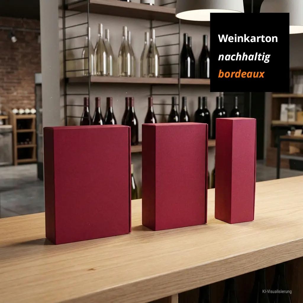 Weinkarton Fibra Bordeaux, 3 Flaschen, 25 Stück, 260 + 93 x 360 mm, Geschenkkarton mit Leinenstruktur, Flaschenverpackung für Wein und Sekt
