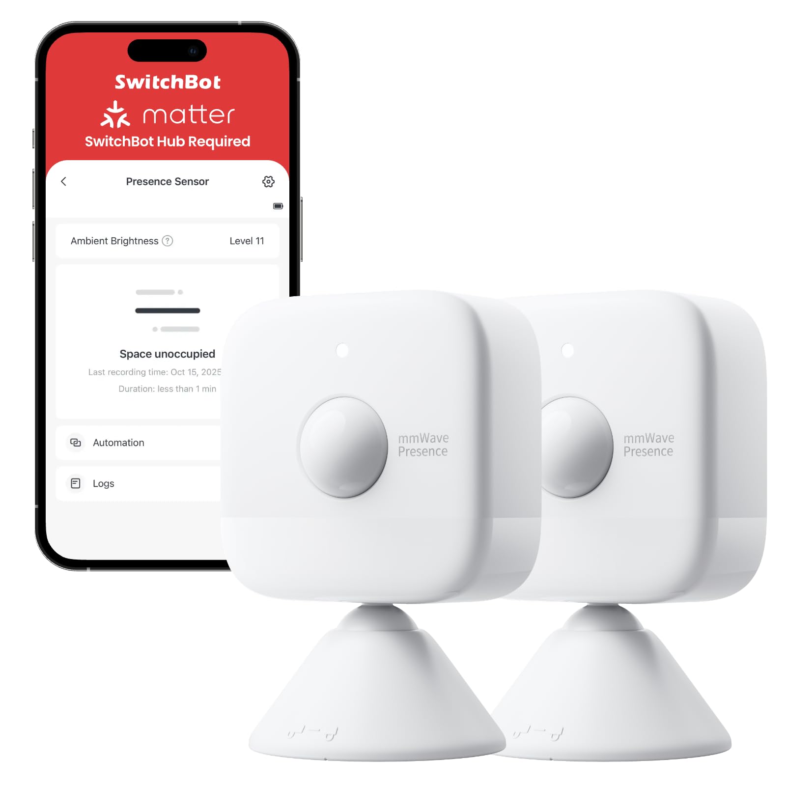 SwitchBot mmWave Radar Presence Sensor - Smart Home Light & Device Control at Presence, Motion Sensor with Dynamic Detection, Alexa HomeKit & Apple Home via SwitchBot Hub, 2-Year Battery Life(2 Pack) — image 1