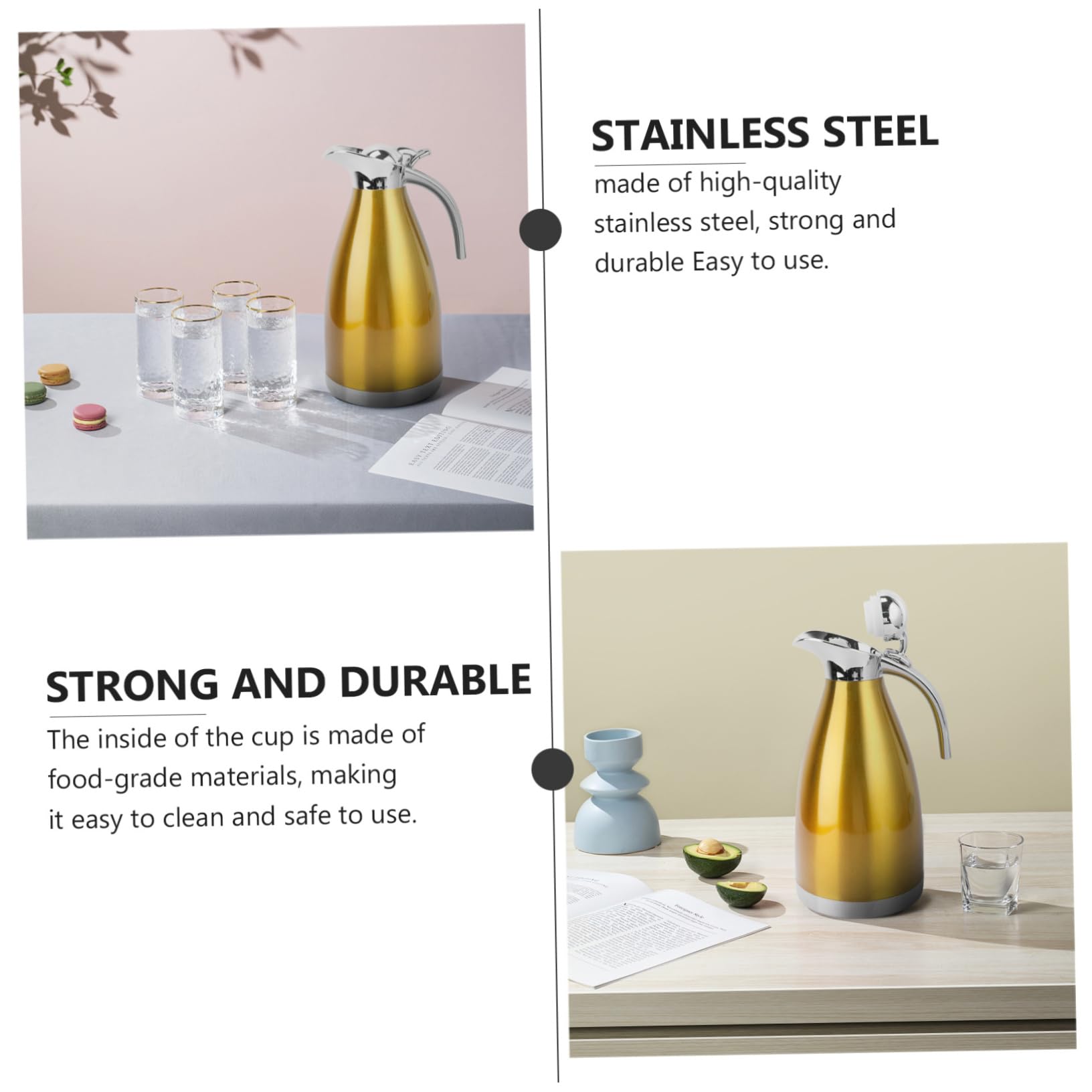 IMIKEYA Thermosflasche Isolierte und Schönem Design Doppelwandige Edelstahl 2000ml Wasserflasche mit Vakuumisoliertem Innenraum für Büro und Reise