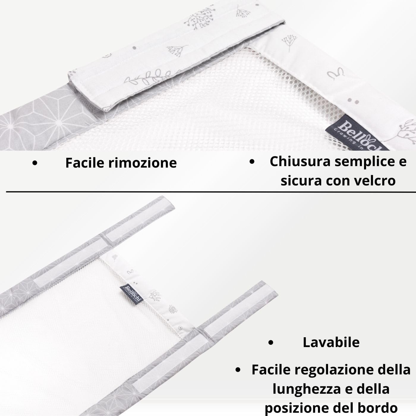 Bellochi Paracolpi Lettino 180 cm - Paracolpi Culla Universale in Morbido - Paracolpi per Letto Reversibile per Materasso 120x60 cm Rosetgrey