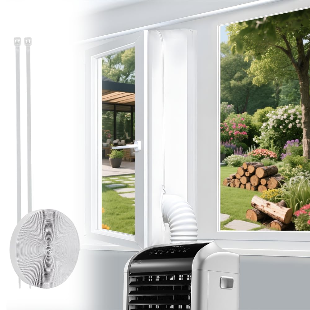 400CM Kit Calfeutrage Climatiseur, Joint de Fenêtre pour La Climatisation Mobile, Tissu De Calfeutrage pour Fenêtres, Fonctionne avec Toutes Les Unités de Climatisation, Installation Facile