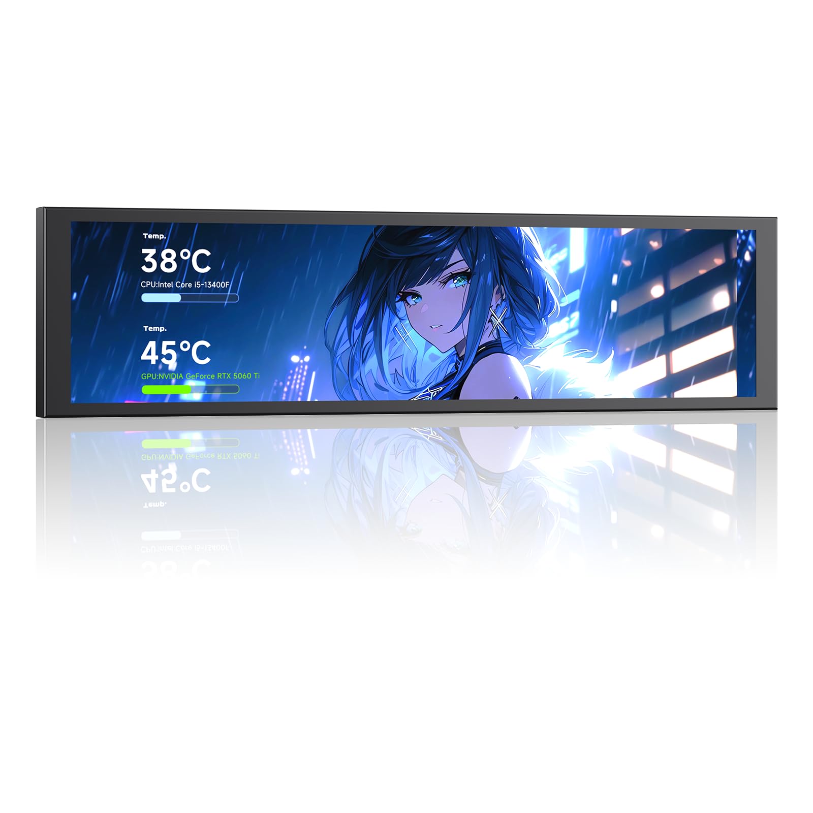 TZMRIT 9.16 Inch Universal LCD Screen Display for PC, Customizable ARGB Frame, Temperature Display Panel, Mini Monitor, with Preset & DIY Themes for Gaming PC Case/CPU Cooler (BK)