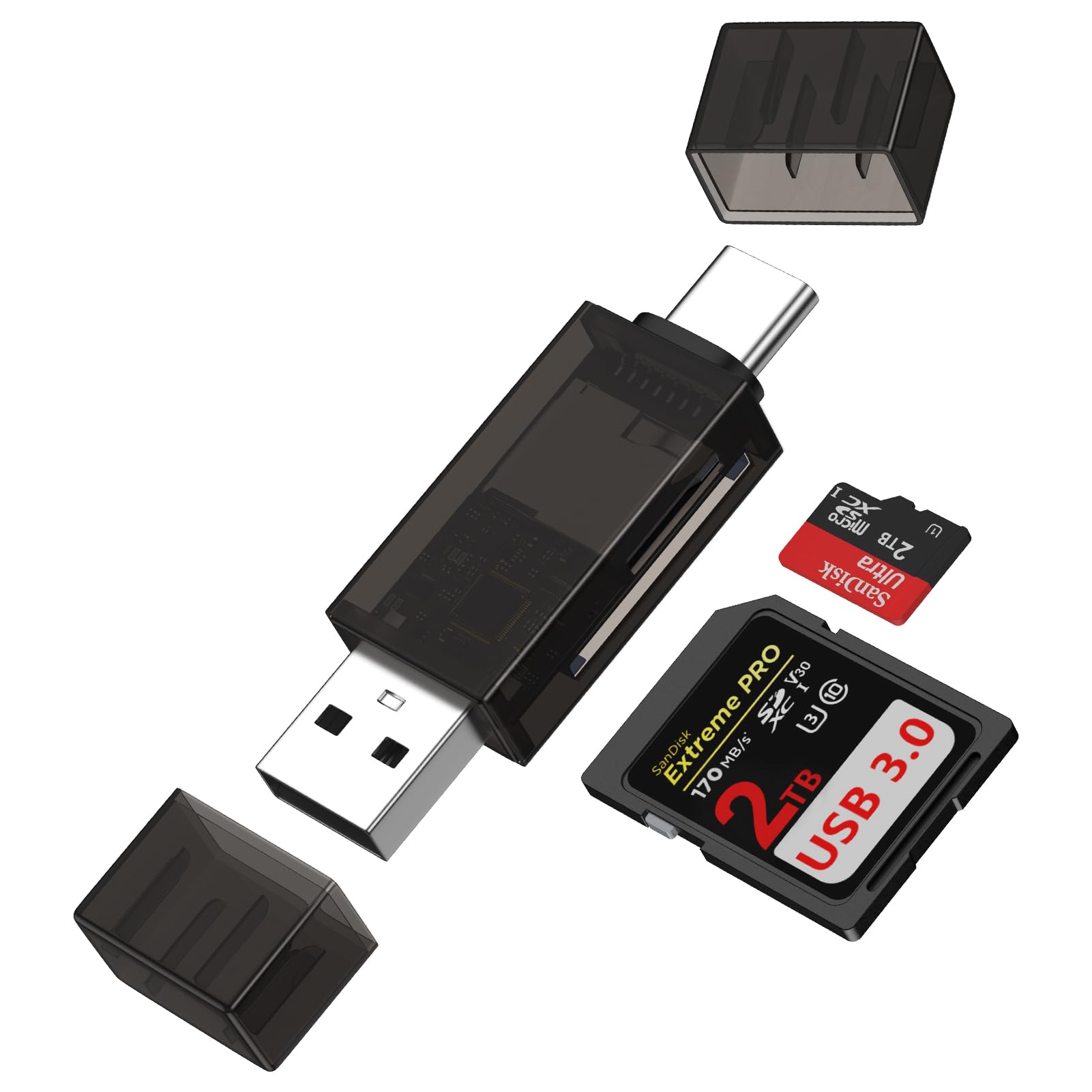 ANNIBER SDカードリーダー 2-in-1 Type-C&USB3.0 マイクロSDカードリーダー OTG対応 超高速転送 タイプc カードリーダー 2TBまでサポート iPhone17向け iPhone16・15シリーズ/Galaxy 25/S25+/S25 Ultra/iPad Pro/MacBook/Windows/Chromebookなど幅広い機器に対応