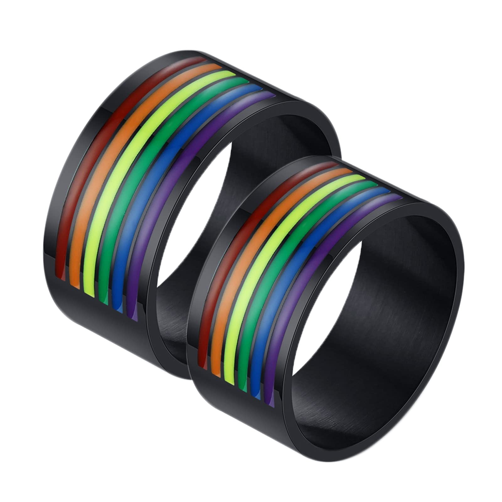 Zestaw pierścionków dla lesbijek dla par, zestawy obrączek ślubnych ze stali nierdzewnej, możliwość personalizacji rozmiaru od 1/2 do X 1/2 10 mm, czarny pierścionek LGBT z tęczową emalią, Women N 1/2 + Men N 1/2, Bez kamienia szlachetnego