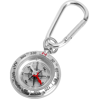 TNSLAND Compass Keyring Pocket Compass Pendant Waterproof Key Holder with Carabiner and Compass for Hiking Camping Outdoor 11.5 x 1.3 cm