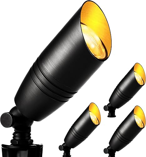 wowlite Focos LED de bajo voltaje para exteriores, paquete de 4 focos de aluminio fundido a presión, luces montantes negras impermeables con