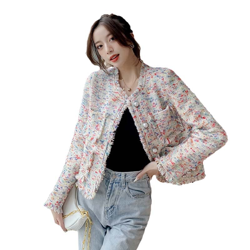 Veste en laine multicolore chic et chaude style arc-en-ciel pour femme