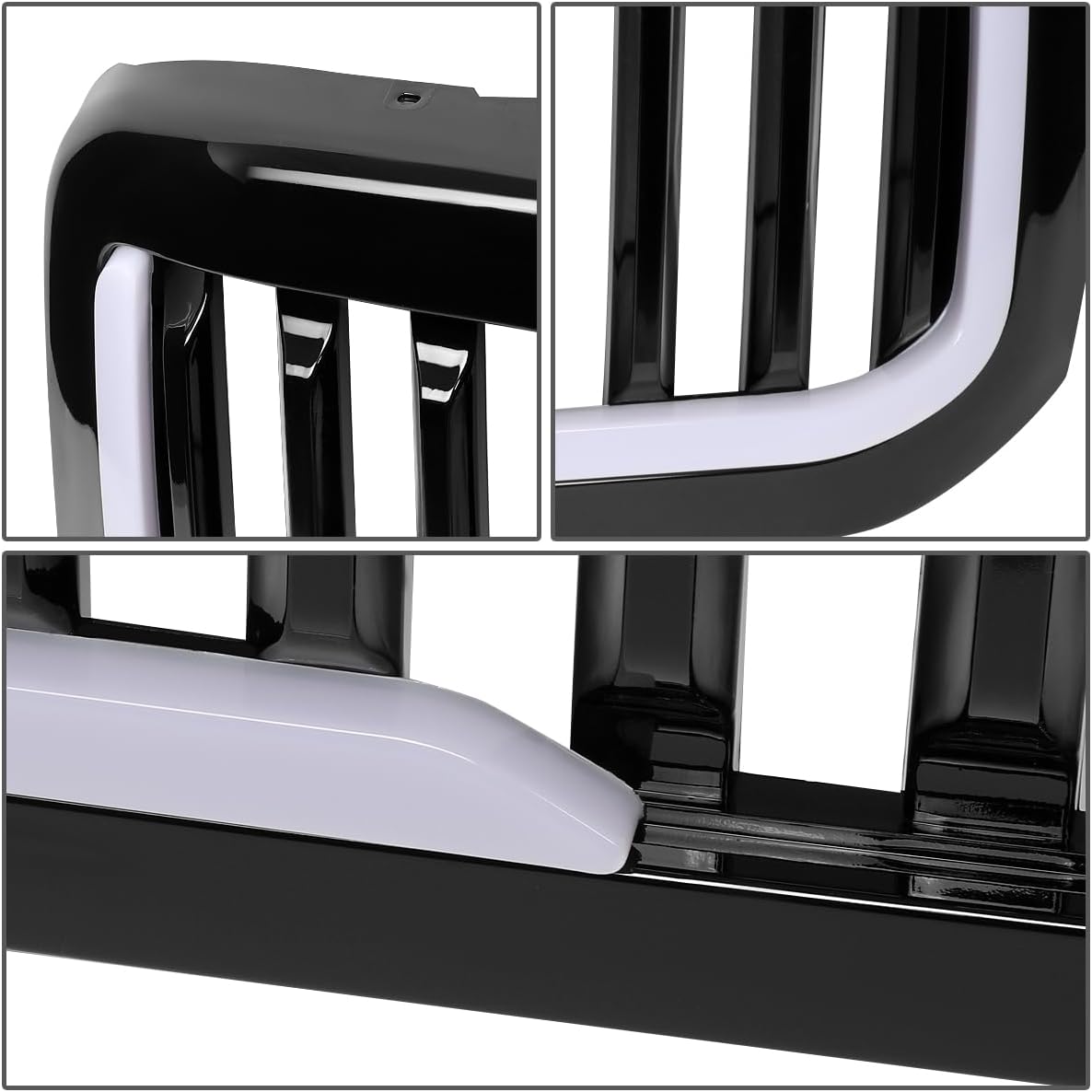 PM PERFORMOTOR Badgeless Fence Front Bumper Grille Grill w/LED Compatible with 99-04 Ford F-250 / F-350 / F-450 / F-550 Super Duty, Glossy Black,PM-GR-0054