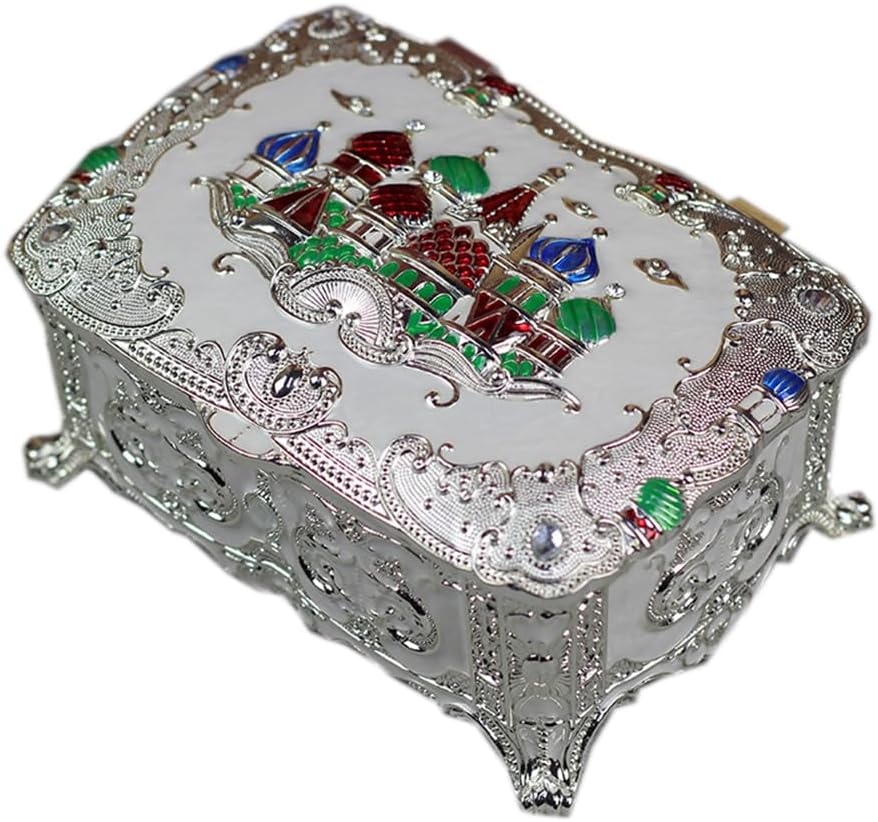 Vintage Metal Jewelry Box Trinket Keepsake Storage Box Decorative Earring Ring Treasure Chest Case Necklace Organizer (Dark blue)