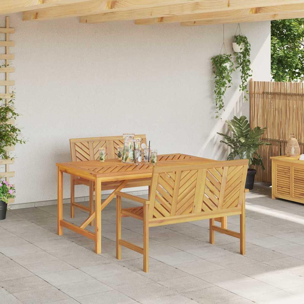 Set da pranzo da giardino in legno di acacia massiccio, marrone, 3 pezzi, con robusto tavolo da pranzo e panca da giardino, oliato, rettangolare, ideale per terrazza, balcone, esterno, facile