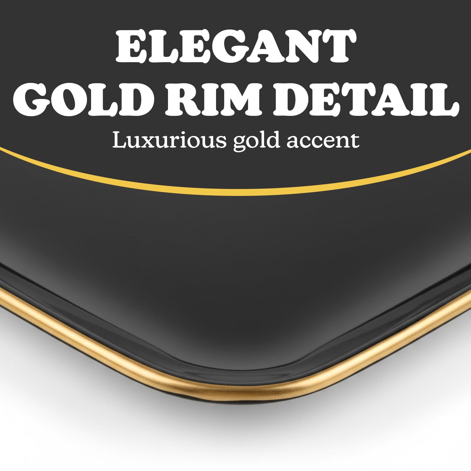 Blue Sky Organic Rectangle Black with Gold Rim Tray - 10.6" | 2CT Reusable & Disposable Stylish Plastic Serveware