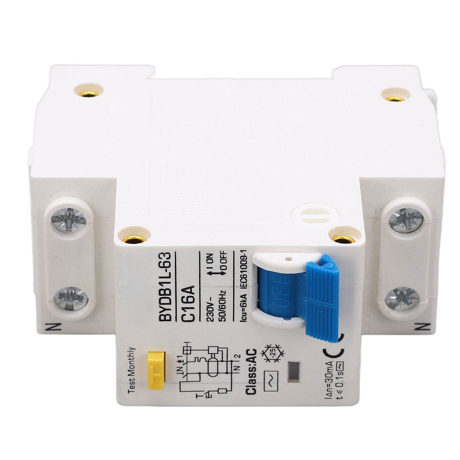 Yosoo Health Gear DIN Rail Circuit Breaker, 1P+N AC 16A, Earth Leakage Switch - Image 3