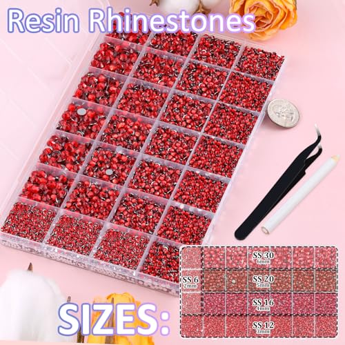 Image of 30000Pcs Resin Rhinestones for Bedazzling with Tweezers, Red Rhinestones for Crafting with B7000 Jewelry Glue for DIY Crafts Clothing Tumblers Shoes Fabric Nail Art
