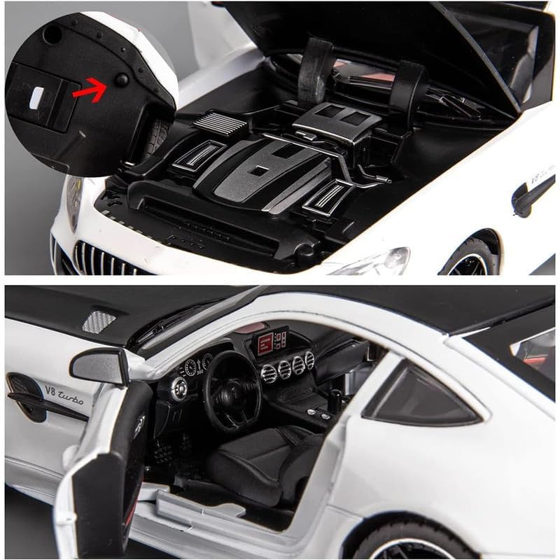 Image of New 1:24 AMG GTR Diecast Alloy Metal Pull Back Car with Openable Doors Music Sound and Light Vehicle Toy Car for Kids Boys (Red)