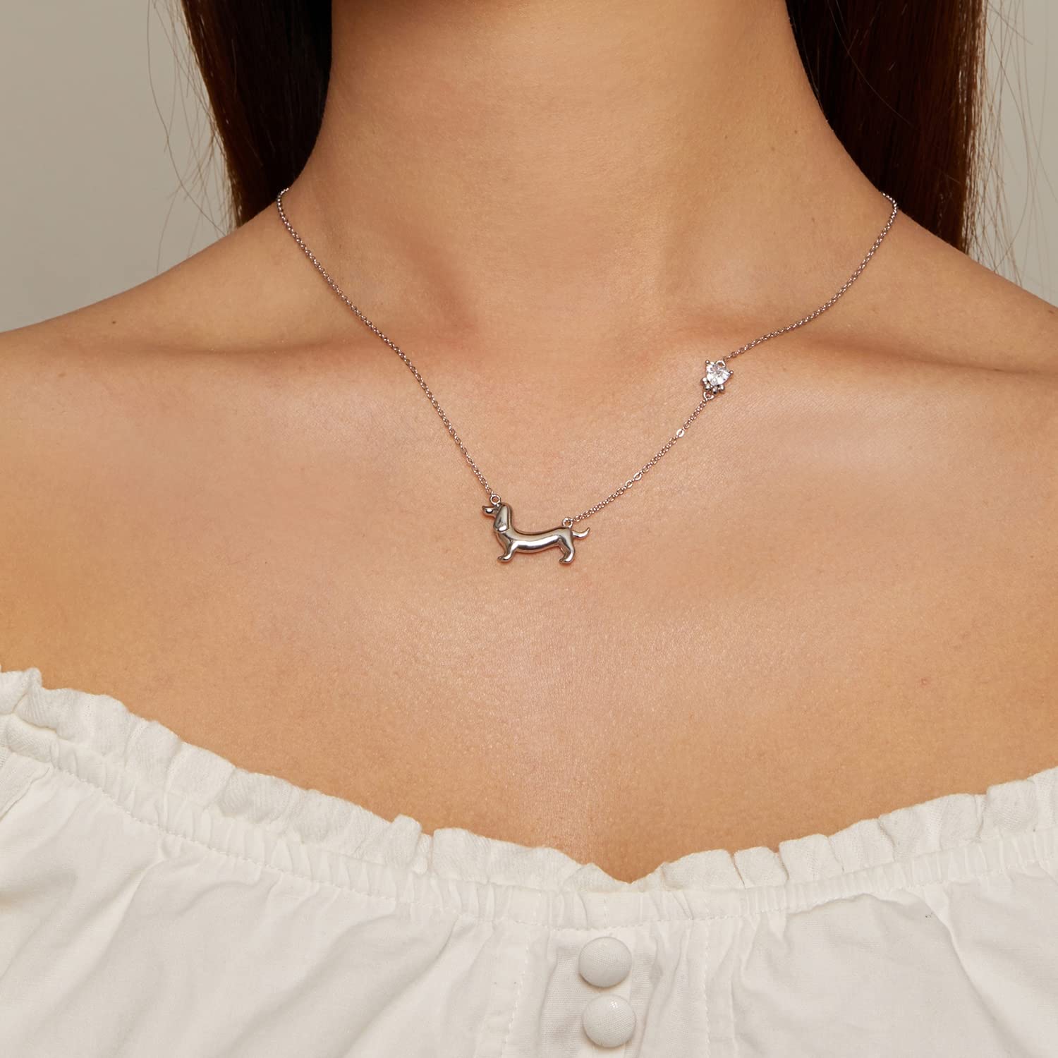 Qings Bassotto/Farfalla Collana Ciondolo Animale per Donna Argento 925 Collana Pendente Mezzaluna Luna Cani Gioielli Regalo per Amanti degli Animali