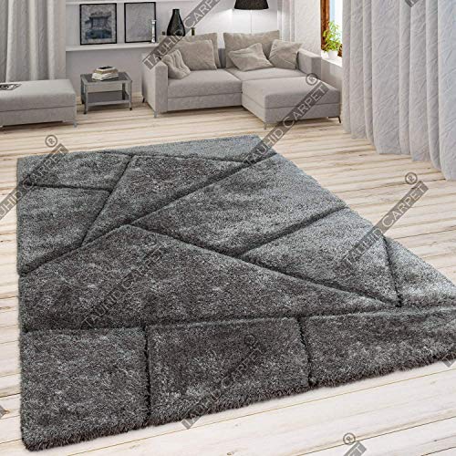 Image of Tauhid Carpet Handmade Super Soft Shag Carpet Rug Microfiber Area Carpet Rug for Living Room, Bedroom, Home Decor 3x5 Feet Self Design 3D Pattern Grey Modern