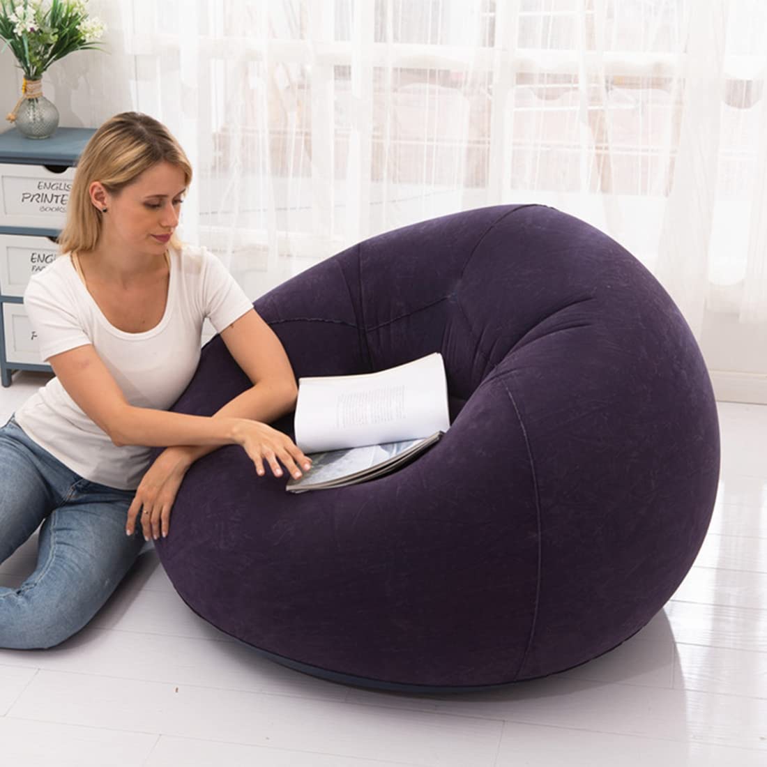 Kaneorooir Inflatable Sofa Chair Flocking PVC Garden Lounge Beanbag Outdoor Furniture Camping Backpacking Bags(A) - Image 2