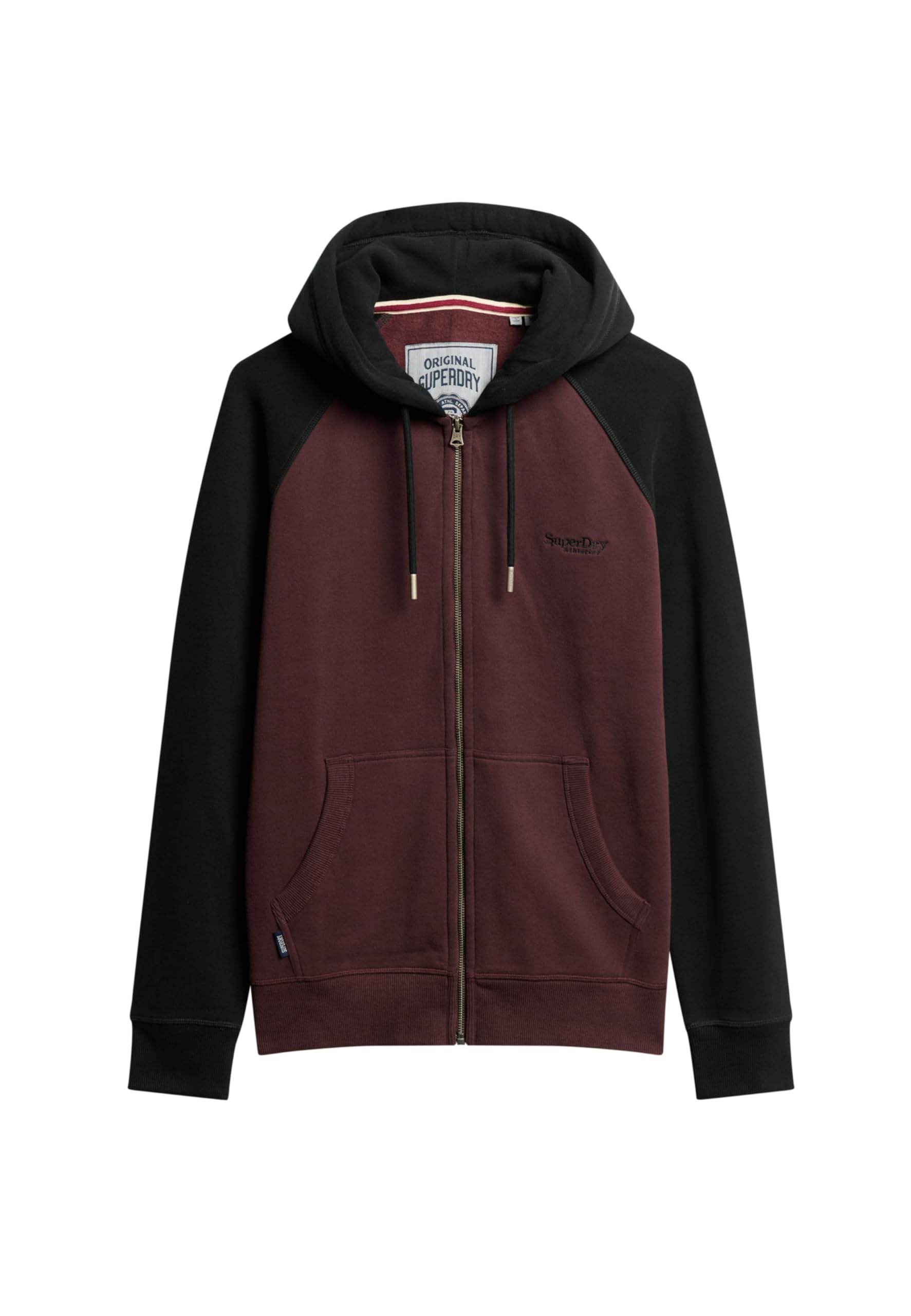 Superdry Men's Essential Baseball Zip Hoodie Sweatshirt, Bold Burgundy/Black, XXL