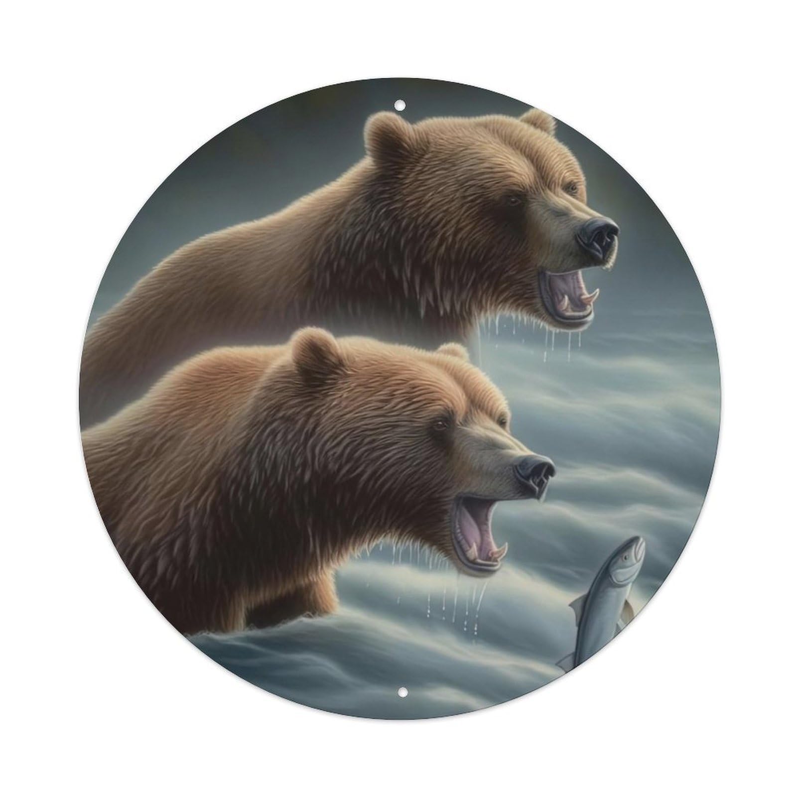Wildlife Artwork Two Grizzly Bears Vintage Metal Tin Sign Plaque Wall Decor for Cafe, Club Bar, Office, Garden Metal Poster 8x8Inch