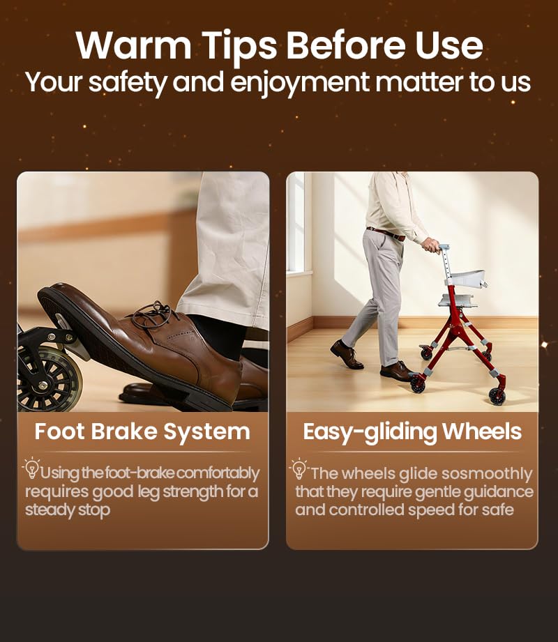 Image of VOCIC Lightweight Walkers for Seniors, Z35 Packgo Rollator, 12 lbs, Portable&Foldable Rollator Walker with Seat for Easy Travel, 300lb, with Dual X-Bridge Stability, Backpack Included, 3-Year Support