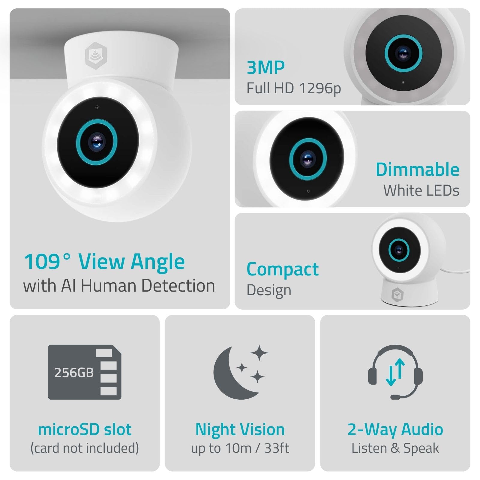 NEDIS Inteligentna kamera zewnętrzna Wi-Fi, 3 MP 1296p, czujnik ruchu, wykrywanie człowieka AI, ściemniany reflektor pełnokolorowy noktowizor, dwukierunkowy dźwięk, odporny na warunki atmosferyczne